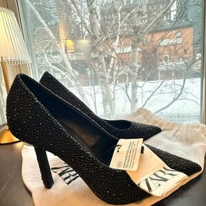 Zara Elegant Black Embellished Heels